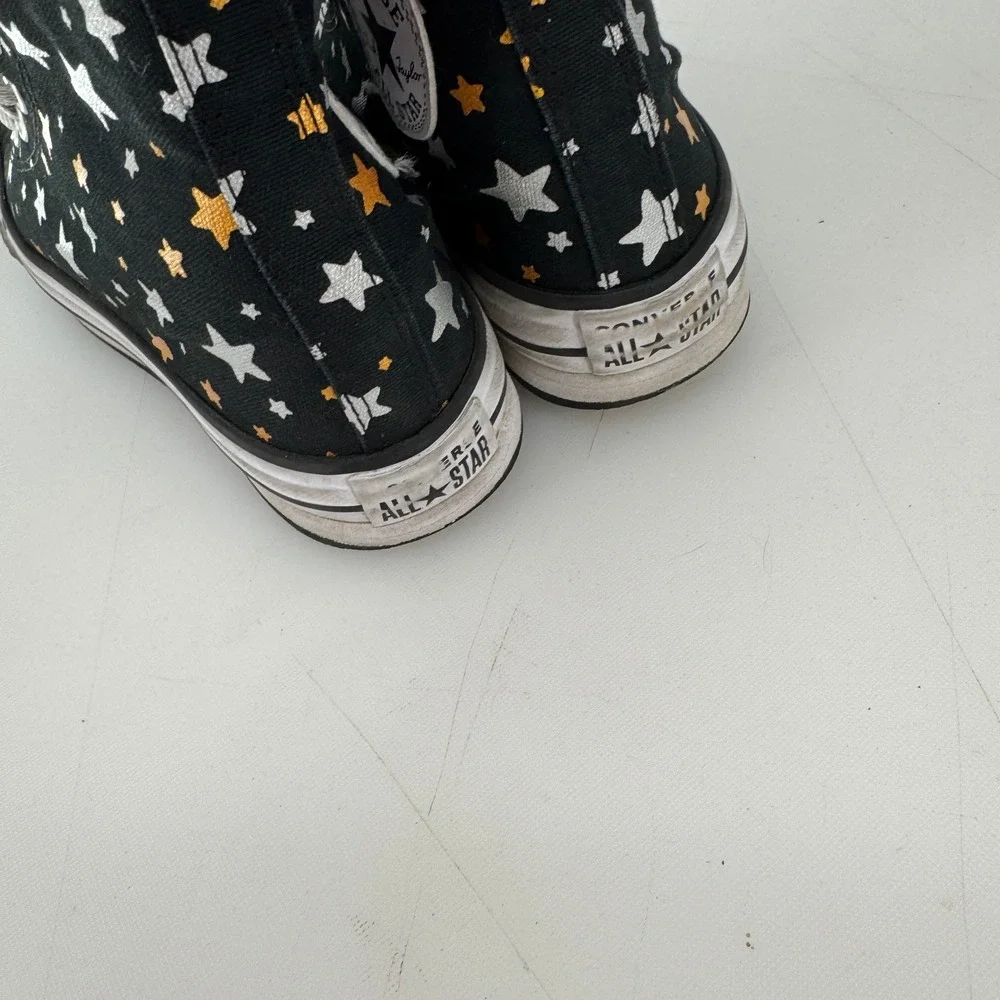 Converse Chuck Taylor Platform High Top Youth 4 Black Metallic Stars A05528C